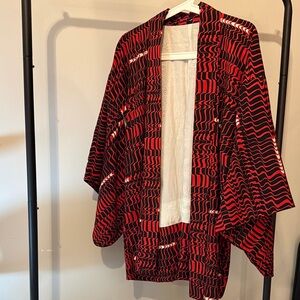 Red & Black Wave-Print vintage kimono